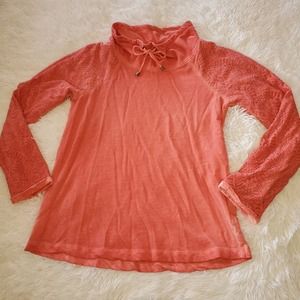 Soft Surroundings Salmon Raglan Sleeved Pullover with Tied Turtleneck Medium